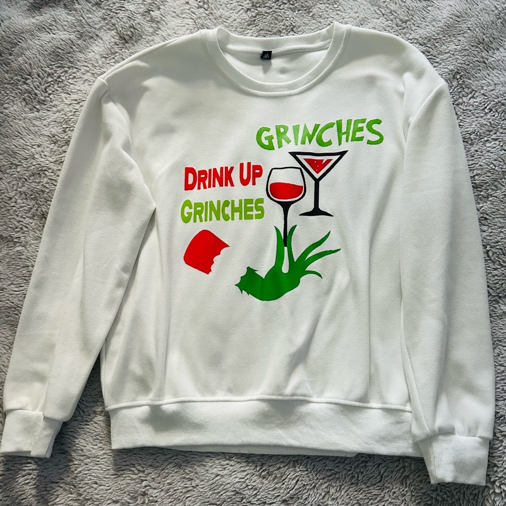 Unisex Crewneck white sweatshirt with Grinch Graphic